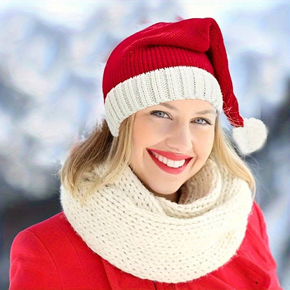 New Knitted Christmas Hat with Fur Ball – Cozy &amp; Festive for Winter Celebrations