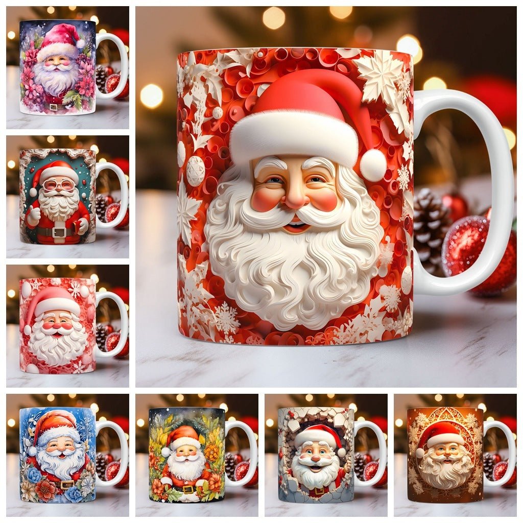 Christmas Theme Ceramic Mug – 3D Santa Claus Coffee Cup for Festive Cheer - OniVibe