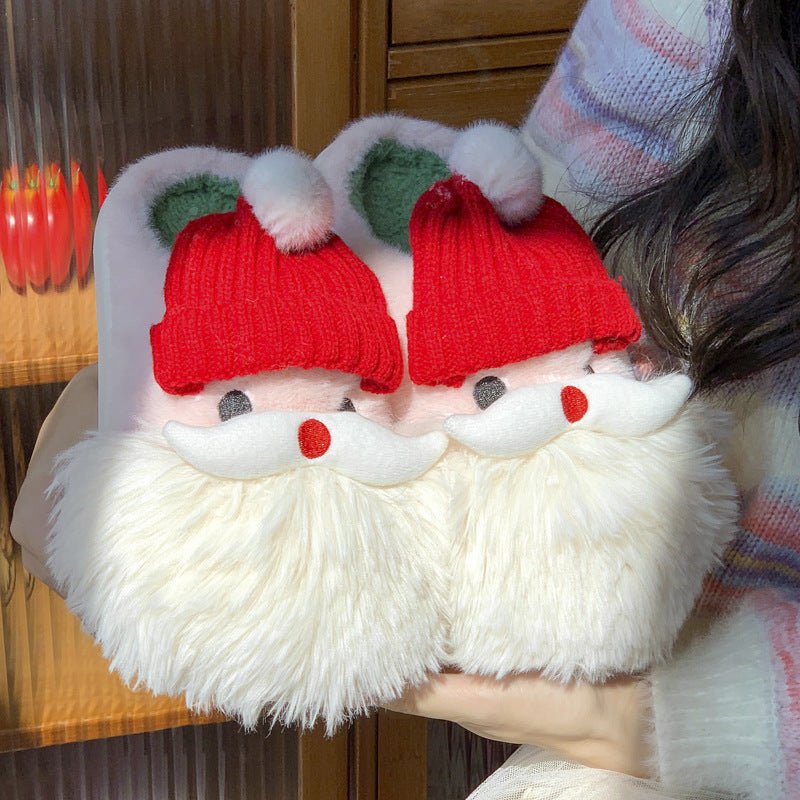 Cute Christmas Santa Claus Home Slippers Winter Warm Indoor Non - slip Floor Plush Shoes For Women - OniVibe