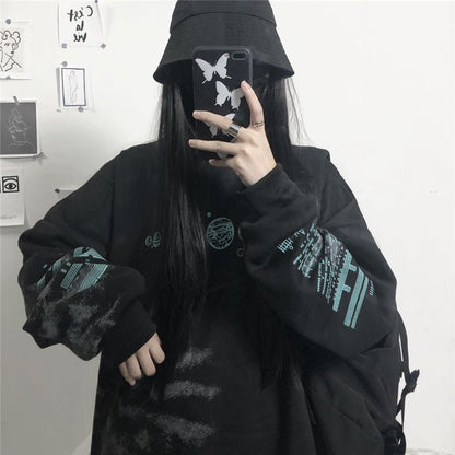 Hoodie dark mourning planet print loose plus velvet - OniVibe