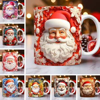 Christmas Theme Ceramic Mug – 3D Santa Claus Coffee Cup for Festive Cheer - OniVibe