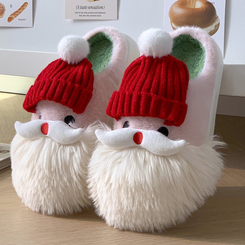 Cute Christmas Santa Claus Home Slippers Winter Warm Indoor Non - slip Floor Plush Shoes For Women - OniVibe