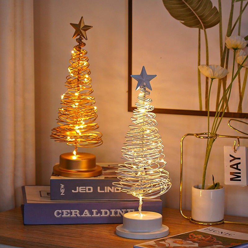 LED Christmas Tree Spiral Light Table Ornament Wrought Iron Xmas Tree Bedroom Desk Lamp Christmas Atmosphere Night Light Decor - OniVibe