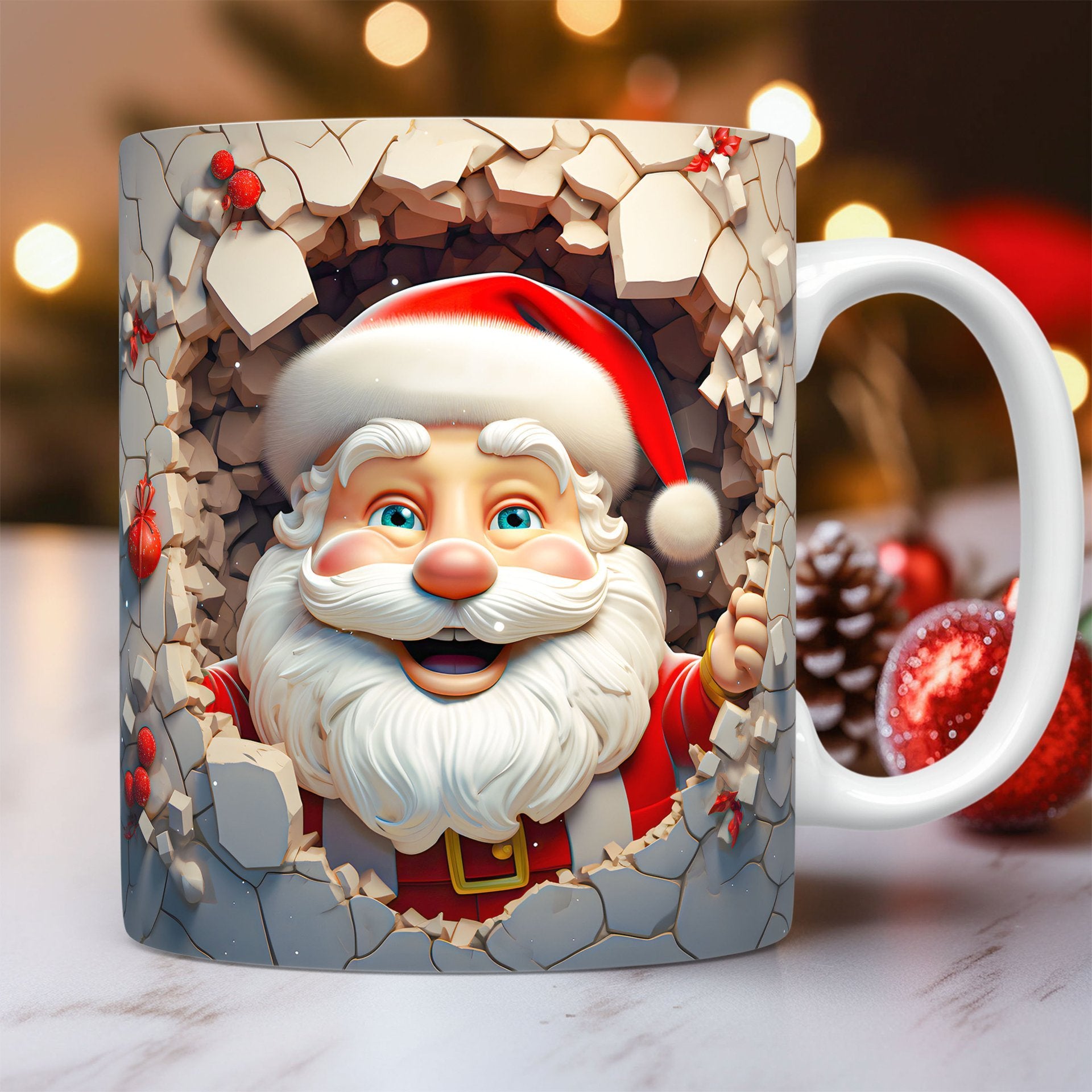 Christmas Theme Ceramic Mug – 3D Santa Claus Coffee Cup for Festive Cheer - OniVibe