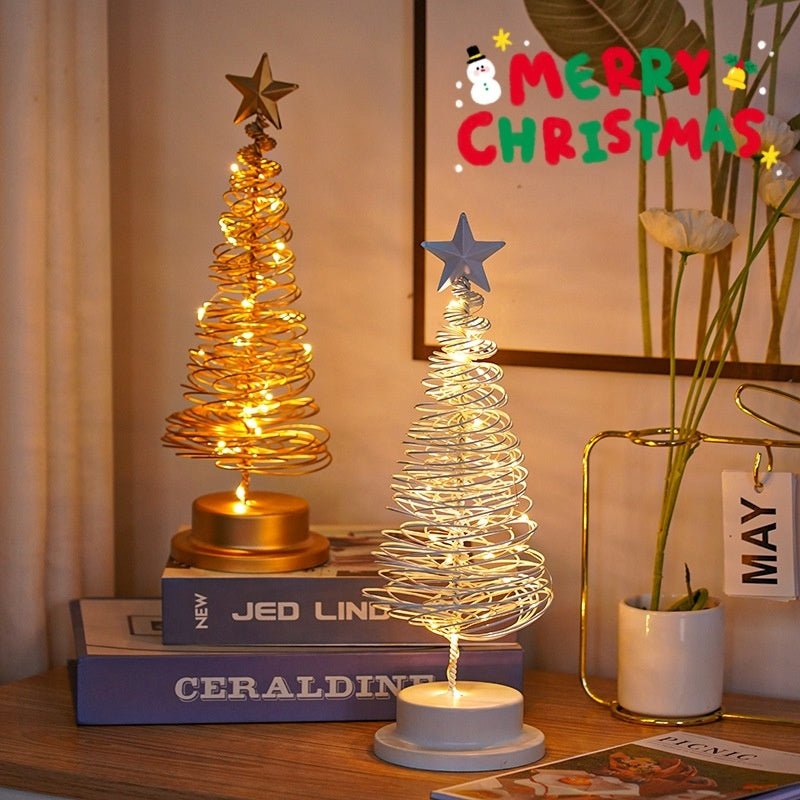 LED Christmas Tree Spiral Light Table Ornament Wrought Iron Xmas Tree Bedroom Desk Lamp Christmas Atmosphere Night Light Decor - OniVibe