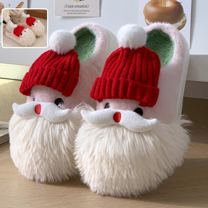 Cute Christmas Santa Claus Home Slippers Winter Warm Indoor Non - slip Floor Plush Shoes For Women - OniVibe