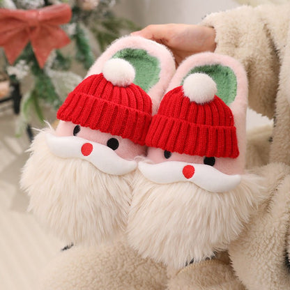 Cute Christmas Santa Claus Home Slippers Winter Warm Indoor Non - slip Floor Plush Shoes For Women - OniVibe