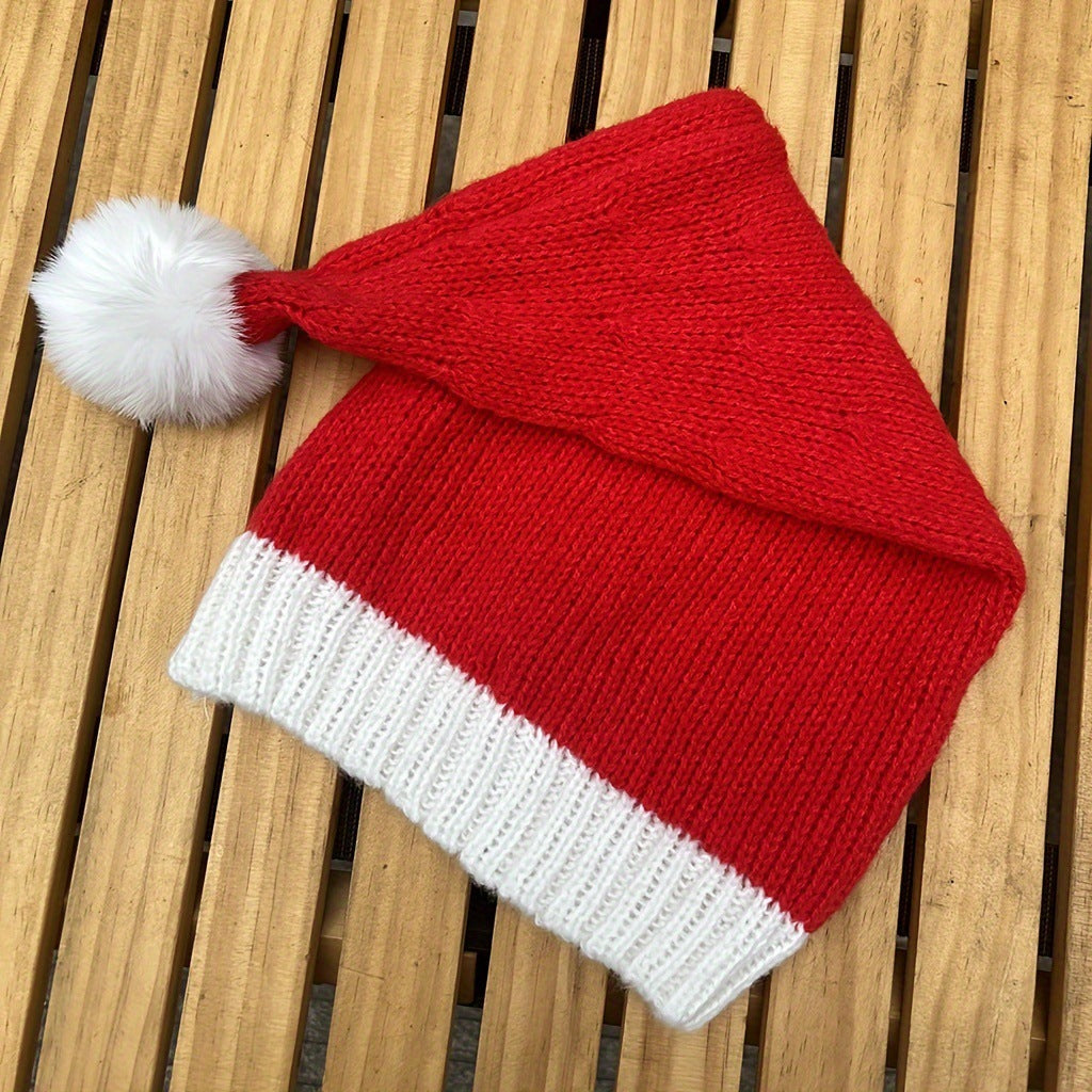 New Knitted Christmas Hat with Fur Ball – Cozy &amp; Festive for Winter Celebrations