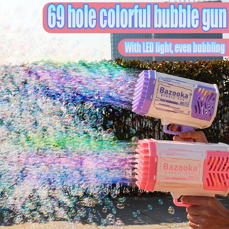 Bubble Gun Rocket 69 Holes Soap Bubbles Machine Gun Shape Automatic Blower With Light Toys For Kids Pomperos - OniVibe