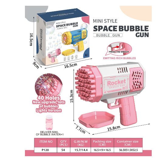 Bubble Gun Rocket 69 Holes Soap Bubbles Machine Gun Shape Automatic Blower With Light Toys For Kids Pomperos - OniVibe