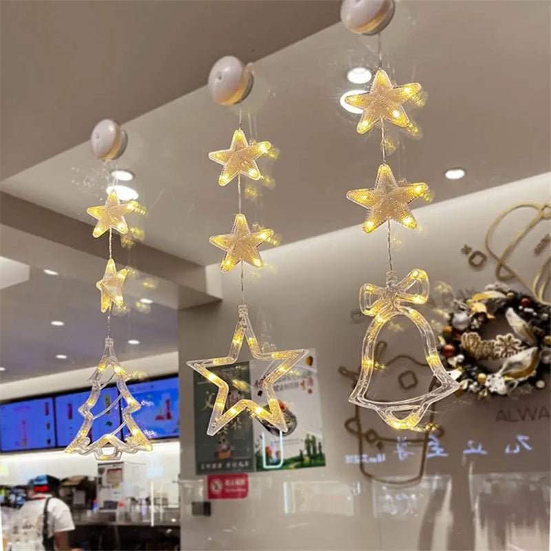 Christmas 3pcs LED Light Star Xmas Tree Hanging Sucker Lamp Window Ornaments Decoration For Home Xmas Navidad New Year Decor Christmas Decorations - OniVibe