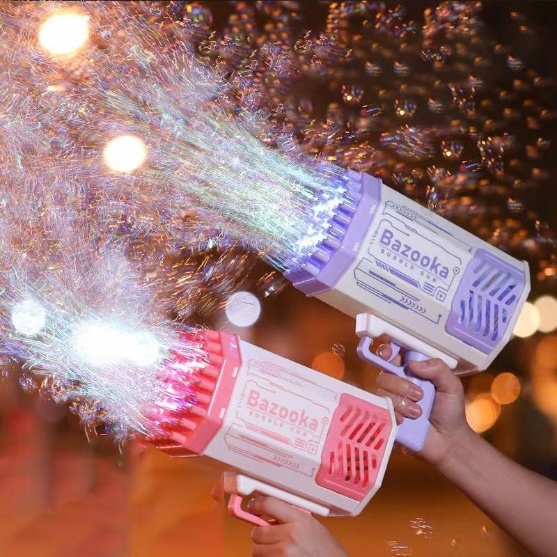 Bubble Gun Rocket 69 Holes Soap Bubbles Machine Gun Shape Automatic Blower With Light Toys For Kids Pomperos - OniVibe